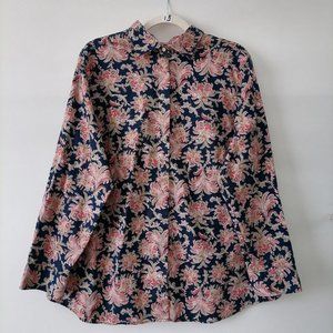 CHAPS Non Iron Womens Navy Paisley Button Up Long Sleeve Shirt Plus Size 1X